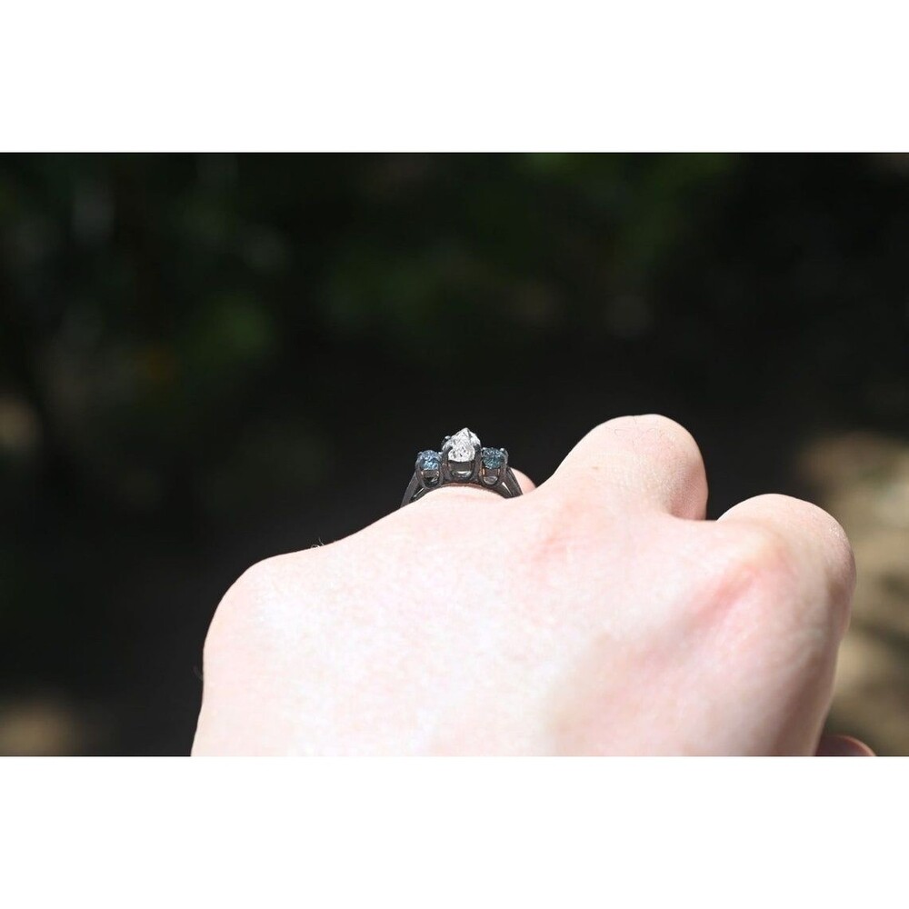 Raw Montana Sapphire Ring: Lake County Diamond, Sterling Silver - Picture 7 of 9